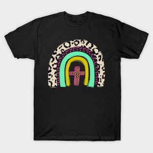 He Is Risen Leopard Rainbow Christian Jesus Easter Day T-Shirt